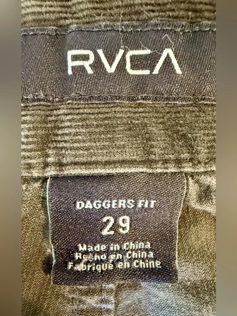 RVCA Daggers Fit Corduroy Pants Mens 29 Washed Black Stretch Straight Leg